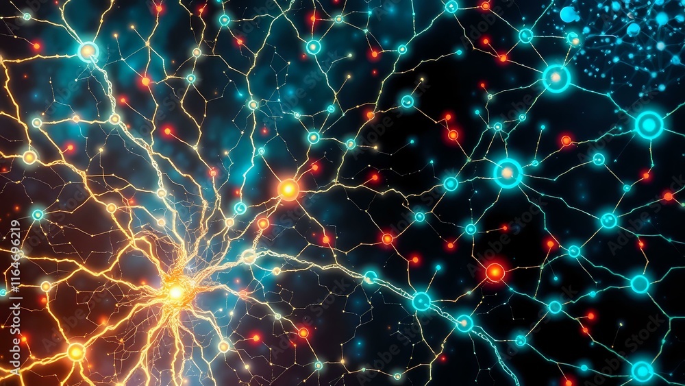 Poster cybernetic bioluminescent neural network - dynamic starry nebula