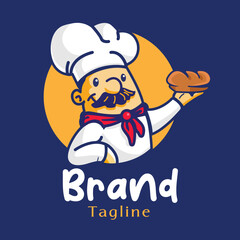 An illustration of a chef carrying a loaf of bread can make a unique and interesting logo.