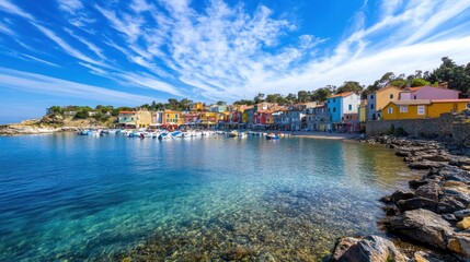 Fototapeta premium Vibrant Coastal Village in Italy: A Picturesque Harbor Town