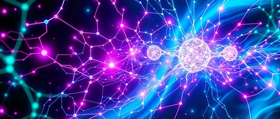 Radiant Nebula Cosmos: Bioluminescent Cybernetic Art Nouveau Scene