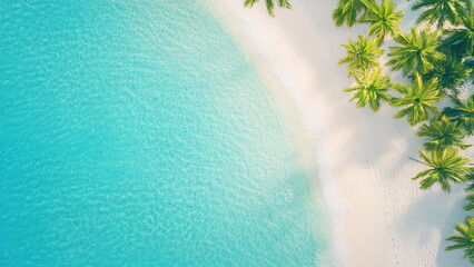 Relaxing tropical beach with palm trees and clear turquoise water on sunny day
