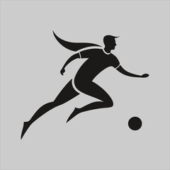 black vector of soccer player silhouette in dynamic movement, minimalist logo style 