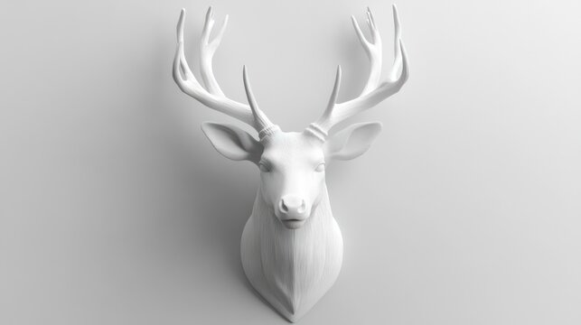White deer head wall mount, minimalist design.