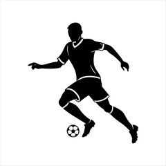 black vector of soccer player silhouette in dynamic movement, minimalist logo style