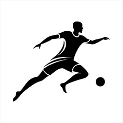 black vector of soccer player silhouette in dynamic movement, minimalist logo style