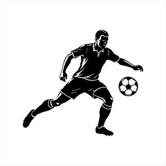 black vector of soccer player silhouette in dynamic movement, minimalist logo style