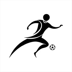 black vector of soccer player silhouette in dynamic movement, minimalist logo style