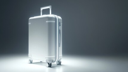 White carry-on suitcase on gray background.