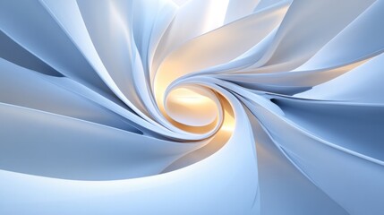 Abstract swirling light blue and white 3D spiral.