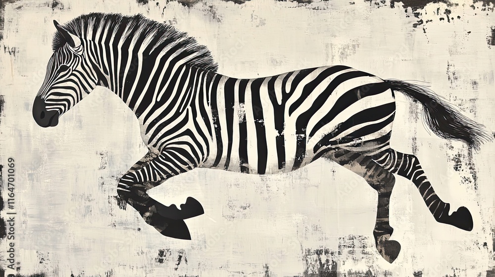 Poster abstract zebra leaping across textured background