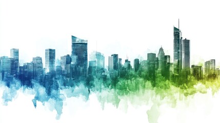 Obraz premium Vibrant watercolor cityscape skyline panorama.