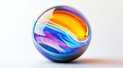 Abstract colorful glass sphere on white background.
