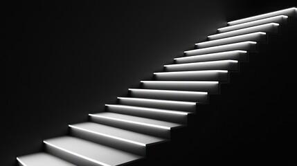 Illuminated staircase ascending into darkness.
