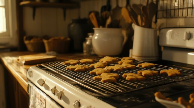 The lightkeepers kitchen, filled with the aroma of freshly baked gingerbread cookies cooling on a wire rack.