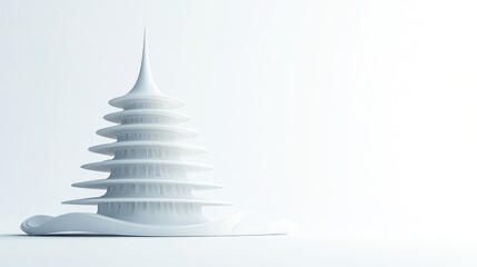 Fototapeta premium Abstract white pagoda architectural model on white background.