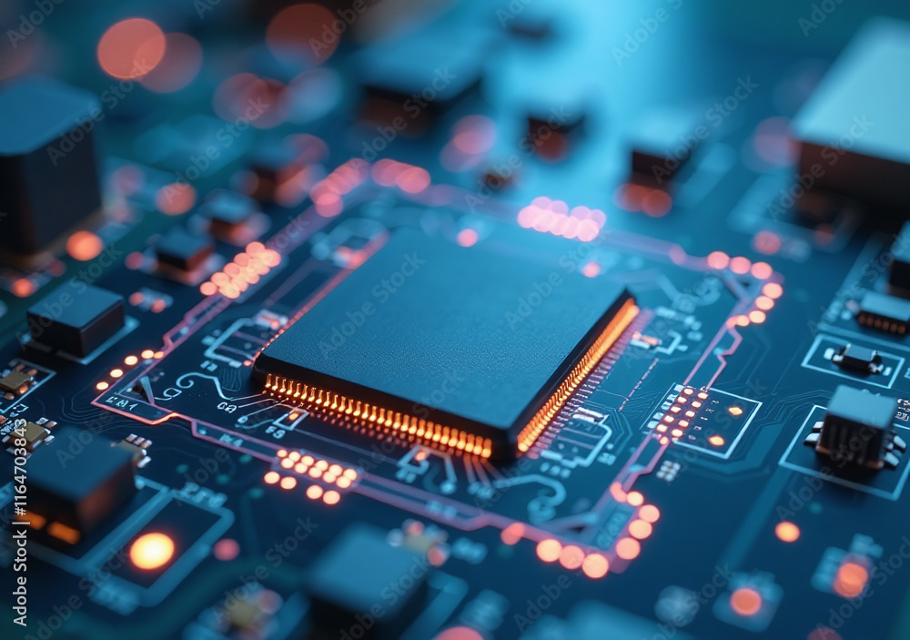 Poster advanced computer chip manufacturing uses clean rooms artificial intelligence precise production