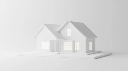 Minimalist white house model on white background.