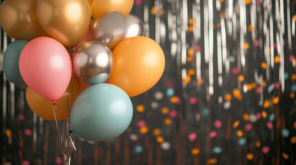 A bunch of balloons in various colors are floating in the air