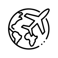  Black Icon of Airplane Flying Around Planet Earth