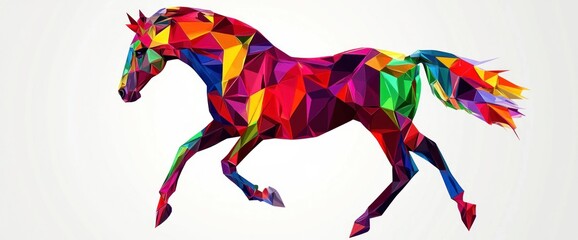 Abstract colorful geometric horse galloping.