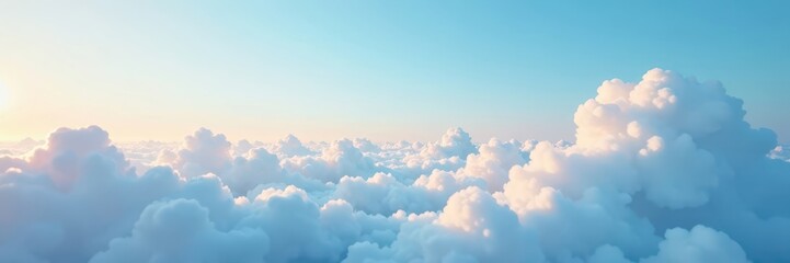 Serene morning sky, soft blue hues, fluffy clouds drifting gently , clouds, daylight, spring