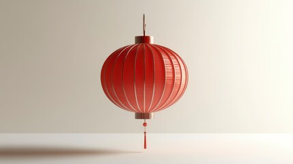 Obraz premium A simple 3D red Chinese lantern with clean lines and soft lighting. The lantern is centered on a plain white background.