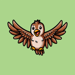 fun flying bird cartoon isolated colored drawing line art style sketch classic vintage design illustration