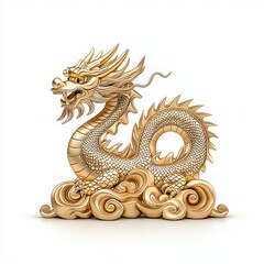 Obraz premium A beautifully crafted golden dragon sculpture representing strength and wisdom, resting atop soft clouds.