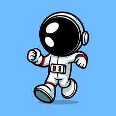 fun cartoon of walking astronaut isolated colored drawing line art style sketch classic vintage design illustration