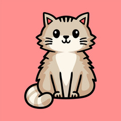 fun cartoon of sitting cat simple character isolated colored drawing line art style sketch classic vintage design illustration