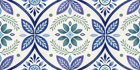 Fototapeta premium abstract geometrical seamless pattern. hand painted green ornament on white background. monochrome watercolor texture. print for packaging paper, fabric, wrapping gifts, scrapbooking wallpaper 