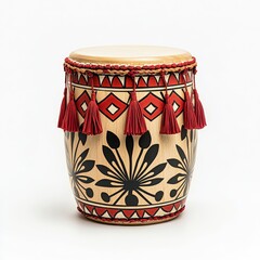 A beautifully crafted traditional drum, featuring vibrant patterns and colorful tassels, perfect for cultural celebrations.