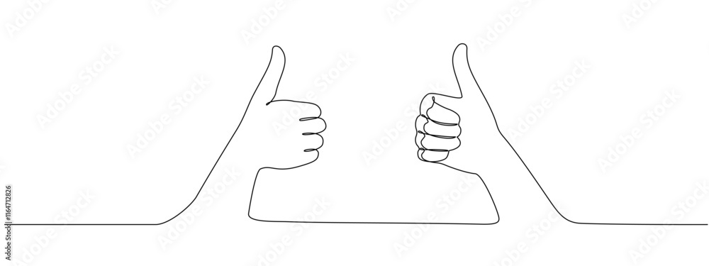 Poster thumbs up in one continuous line. symbol of goodness . positive gesture showing liking sign in one l