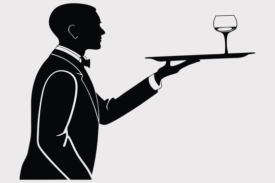 recommend clip art:  A silhouette of a waiter in a formal suit.
