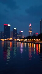 Obraz premium Blurred cityscape lights, Chao Phraya River reflection, travel, Asia