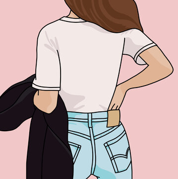 Woman Wearing White T-Shirt holding a Black coat