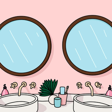 Minimal Makeup Bathroom Vanity with Mirrors and Beauty Products