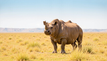 Fototapeta premium Rhino standing in savannah grassland