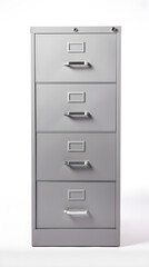 Modern Four-Drawer Metal Filing Cabinet in Office Setting, Depicting Efficiency and Organization