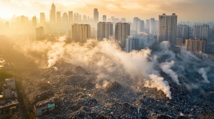 Obraz premium Aerial View of Air Pollution Near Residential Areas