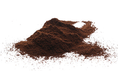 Pile of powder instant coffee isolated on white background, side view