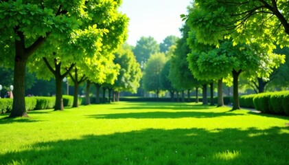 Fototapeta premium Bright green lawn, well-maintained park setting, healthy, recreational, landscape
