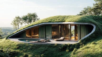 Obraz premium A mesmerizing image of a high-end, off-grid home, highlighting the perfect blend of luxury and eco-friendly living