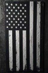 Black and white American flag on wood background, blackwhite, symbol
