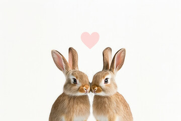 Fototapeta premium Cute little rabbits are standing close together, sharing sweet moment of affection. Their playful expressions bring joy and warmth