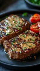 A juicy steak topped with rich creamy garlic sauce