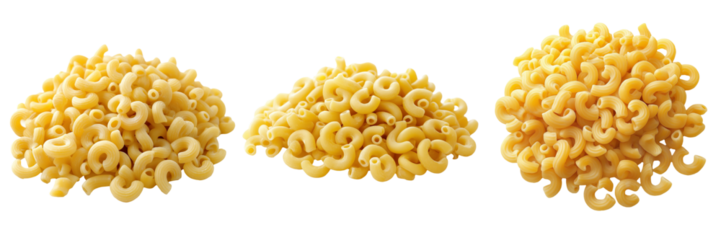 A pile of uncooked elbow macaroni pasta, isolated on a transparent background
