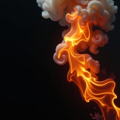 Intense orange flames & swirling grey smoke against pitch black , gothic, burning, fire