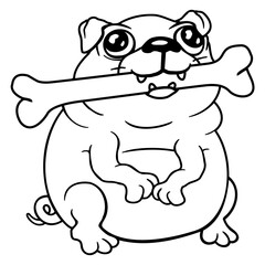 Pug Dog Bone Mouth Hunger Delicious Happy Cool Fun Design Lover Art Vector Illustration Card T-Shirt Poster Sticker Graphic Print Decorative Drawing Isolated Logo Decoration Symbol Creative Cool Style