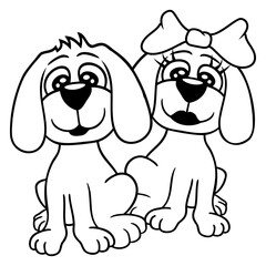 2 Dogs Team Two Friends Couple In Love Girl Boy Design Lover Art Vector Illustration Card T-Shirt Poster Sticker Graphic Print Decorative Drawing Isolated Logo Decoration Symbol Creative Cool Style
